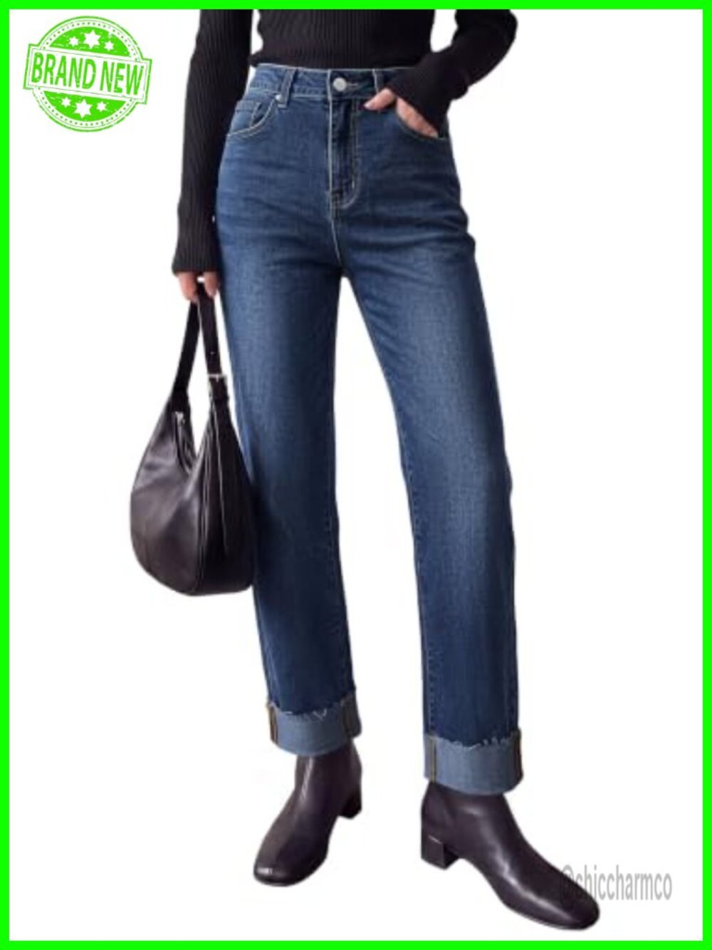 High Waisted Wide Leg Baggy Jeans Stretch Raw Hem